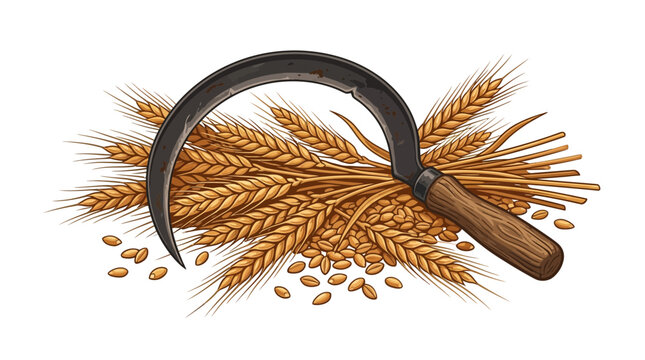 Sickle and Wheat Bundle Isolated