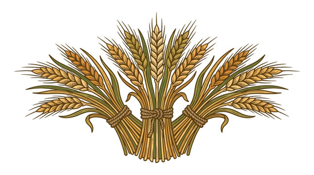 Vintage Hand Drawn Wheat Sheaves Vector Illustration
