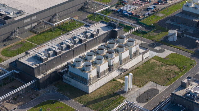 Aerial view of Massive Hyperscale Data Center in Saint-Ghislain Belgium