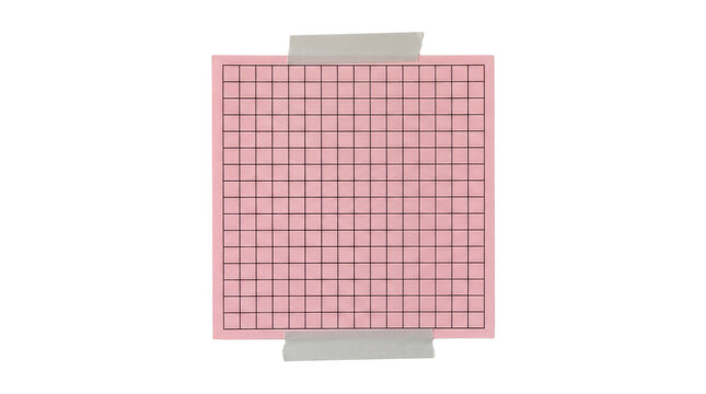 Pink graph paper taped to a surface isolated on transparent background