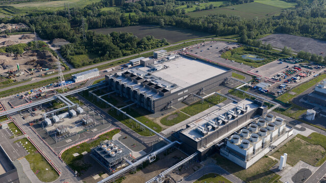 Aerial view of Massive Hyperscale Data Center in Saint-Ghislain Belgium