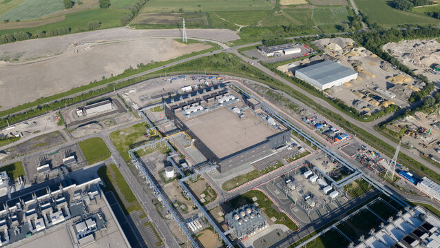 Aerial view of Massive Hyperscale Data Center in Saint-Ghislain Belgium