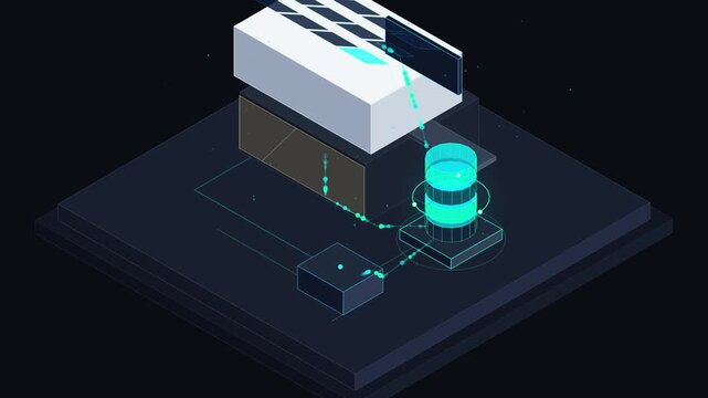 Isometric 3D Technology Concept with Data Server and Circuitry