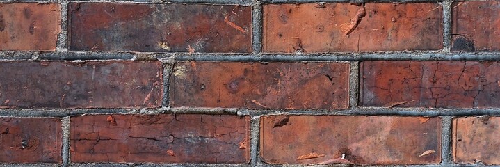 Fototapeta premium Weathered red brick wall surface showing rustic texture and aged masonry