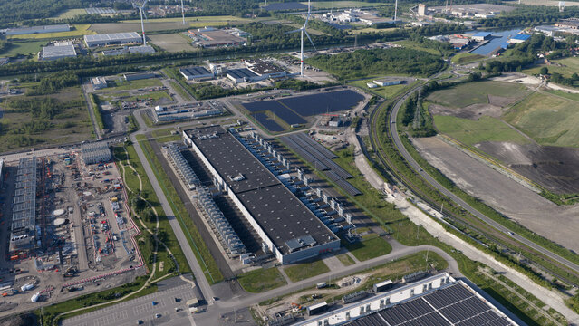 Aerial view of Massive Hyperscale Data Center in Saint-Ghislain Belgium