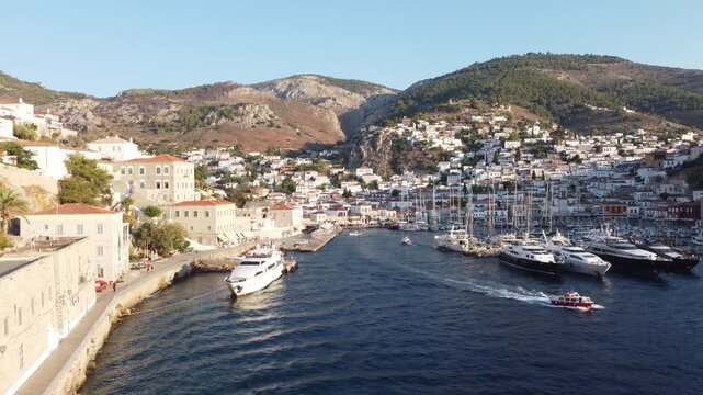 view of the hydra harbor in Greece