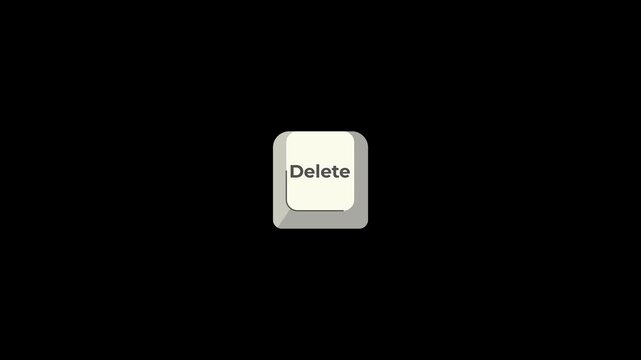 Computer keyboard key showing delete shortcut command for remove function, transparent background, alpha channel