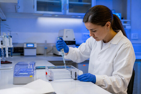 Scientist Loading Gel Electrophoresis Tray