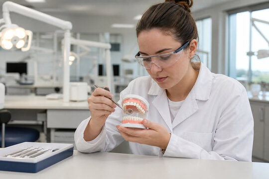 Dental Student Checking Bite Model