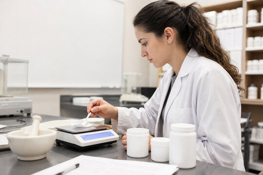 Pharmacy Student Weighing Lab Sample
