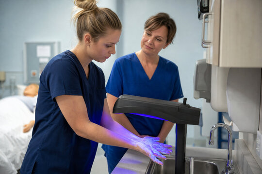 Nursing Student Checking Hand Hygiene