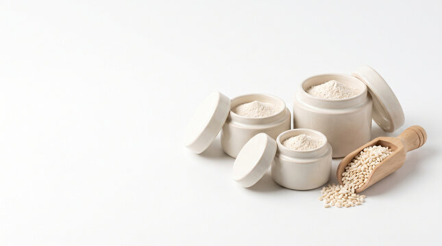 Koji rice enzyme fermented skincare set japanese beauty isolated on white copy space