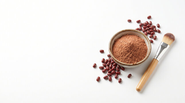 Azuki red bean face pack powder flat lay japanese exfoliant beauty isolated on white copy space