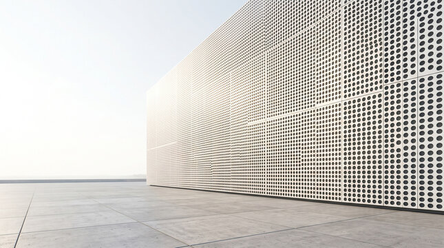 White perforated metal architecture facade pattern daylight minimalist modern contemporary exterior copy space