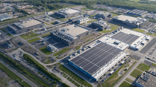 Aerial view of Massive Hyperscale Data Center in Saint-Ghislain Belgium