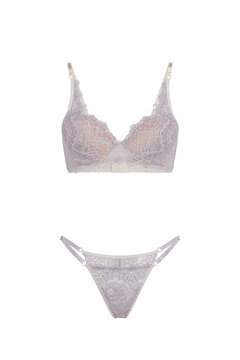 Elegant lavender lace lingerie set isolated on transparent background