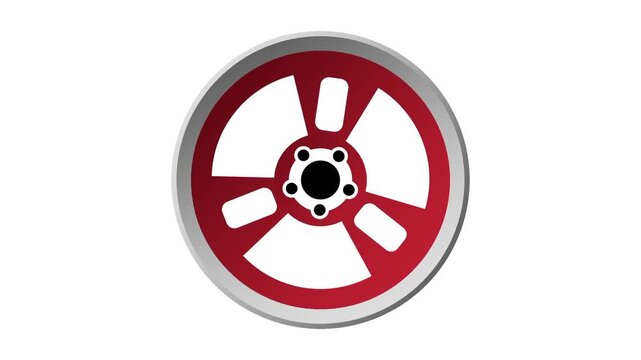 A glossy red sports car wheel rim icon with a bright silver outer ring sits neatly centered on a plain white video thumbnail background image display