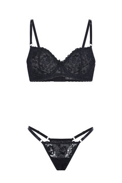 Elegant black lace lingerie set isolated on transparent background
