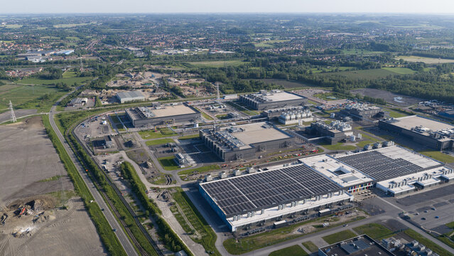 Aerial view of Massive Hyperscale Data Center in Saint-Ghislain Belgium