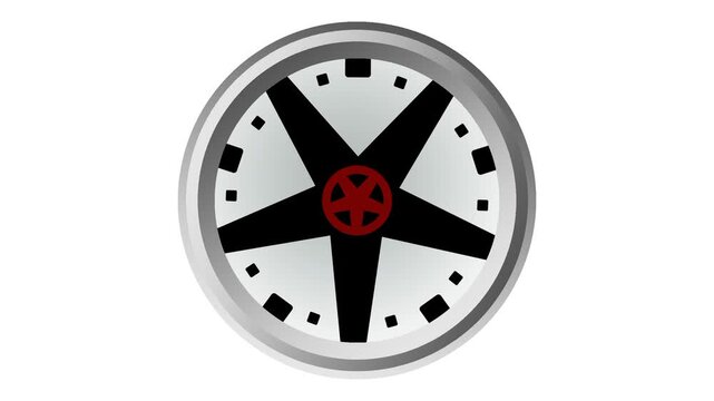 A silver alloy wheel rim icon featuring a bold black five point star design and a small red center emblem sits centered on a plain white background