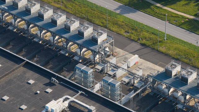 Aerial view of Massive Hyperscale Data Center in Saint-Ghislain Belgium
