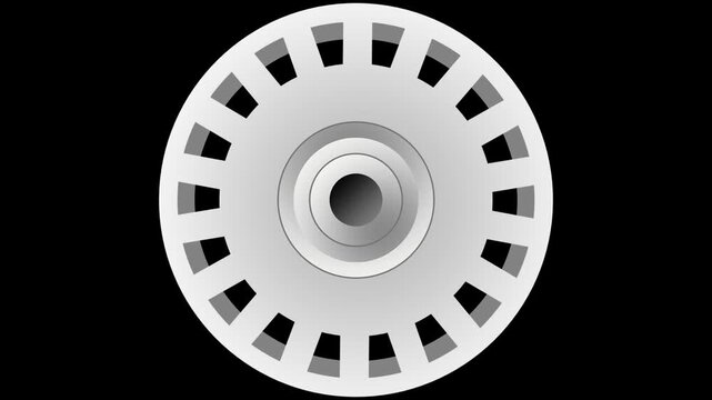 A silver hubcap wheel icon with a ribbed circular pattern and a raised center bolt is displayed clearly on a solid black thumbnail background image