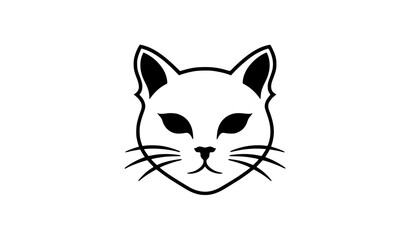 Fototapeta premium Black Cat Face Line Art Minimal Silhouette Vector Icon