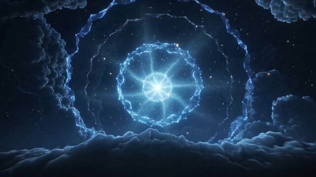 Brightening central core and concentric ring growing outward in cloud funnel, emitting sparks