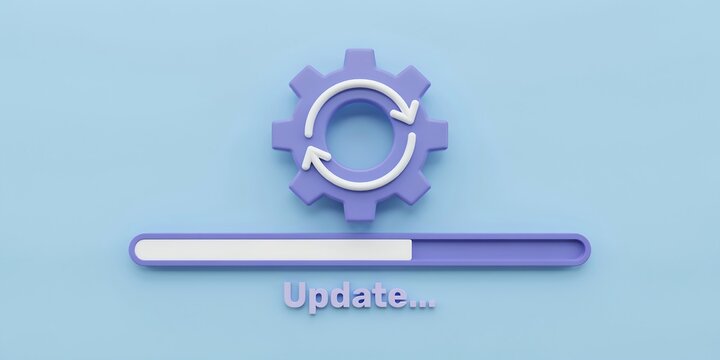 System update progress bar with gear icon on blue background