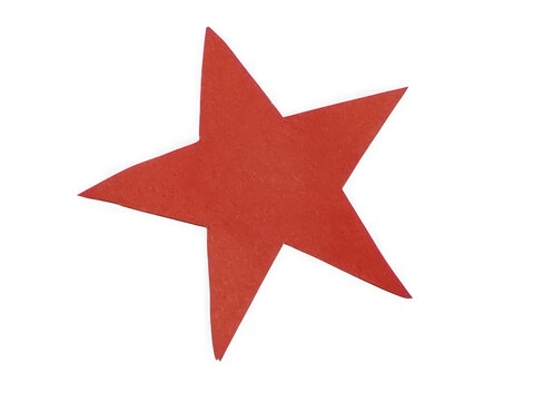 Red star shaped paper cutout isolated on white background