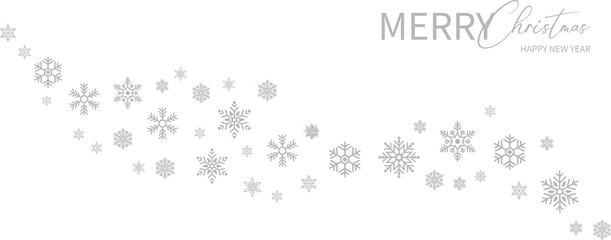 Fototapeta premium Elegant Christmas background with snowflakes, Merry Christmas and Happy New Year lettering on a clean png backdrop with copy space for holiday cards, banners, invitations, posters and designs.