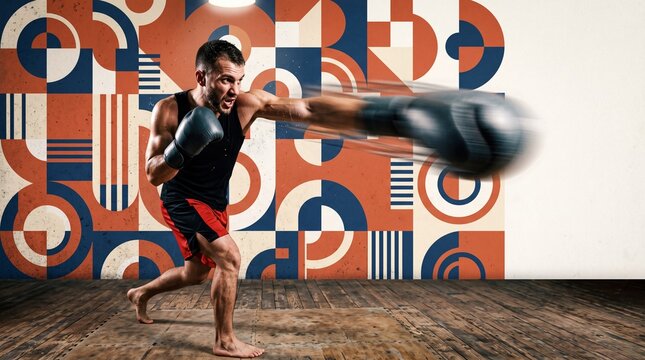 Male Boxer Throwing Powerful Punch Toward Camera