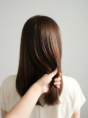Fototapeta premium Person holding long brown hair hand