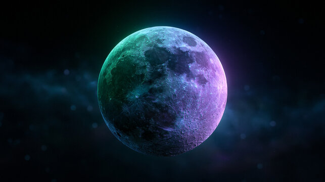 Glowing Colorful Moon Floating in Deep Space