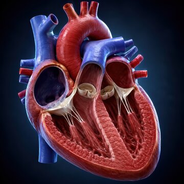 Human heart cross section 3D render cardiology anatomy