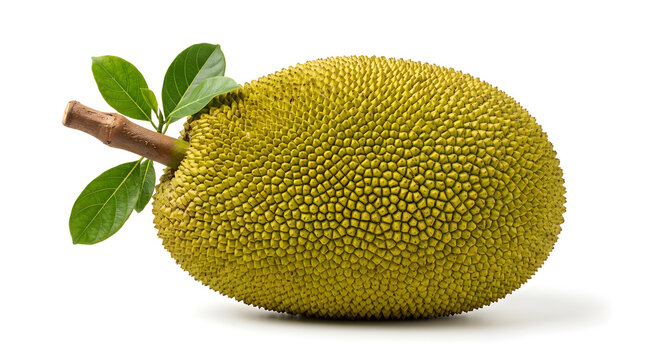 Fresh jackfruit with green leaves on natural background
