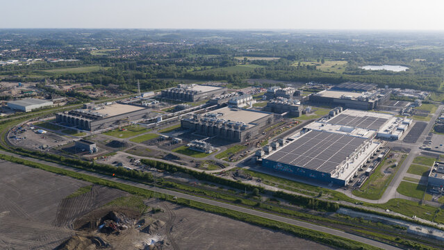 Aerial view of Massive Hyperscale Data Center in Saint-Ghislain Belgium