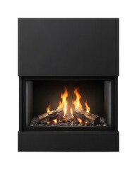 Fototapeta premium PNG Modern fireplace with burning logs.