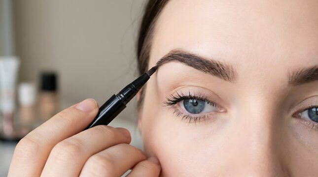Applying eyebrow pencil to define brow makeup beauty