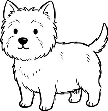 West Highland White Terrier Dog Standing Front View Hand Drawn Doodle SVG Vector Illustration