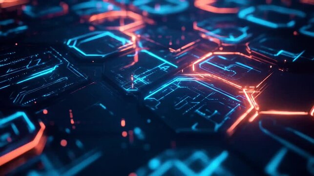 Futuristic digital circuit board abstract glowing technology network data flow
