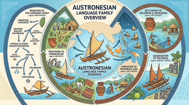 Austronesian Language Family Expansion and Migration Infographic Map