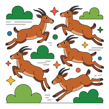 Jumping antelopes in nature wildlife vector illustration pattern