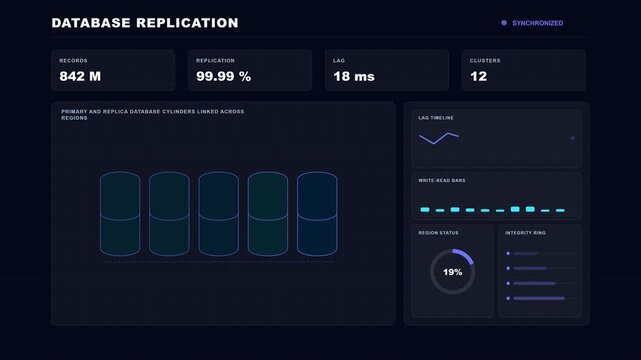 Database Replication Health Futuristic Data Dashboard 4K Animation