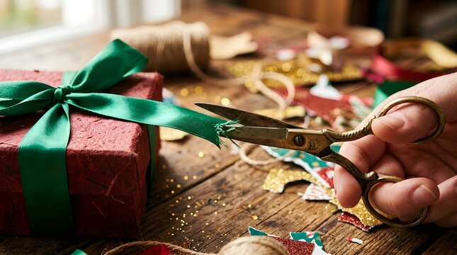 Elegant Gift Wrap and Scissors for Christmas Present Decoration