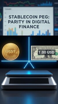 Digital Stablecoin USDT and Paper Fiat on Balance Scale