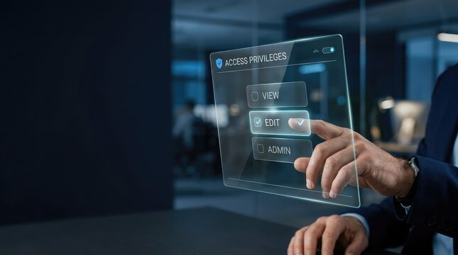 Hand selecting access privileges on digital tablet screen