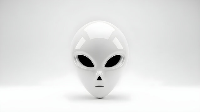 Minimalist White Glossy Alien Head Sculpture Representing Extraterrestrial Intelligence and Futuristic Sci-Fi Concepts