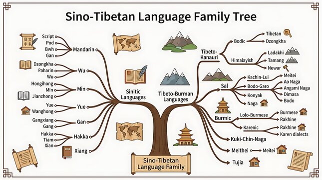 Sino-Tibetan Language Family Tree Infographic