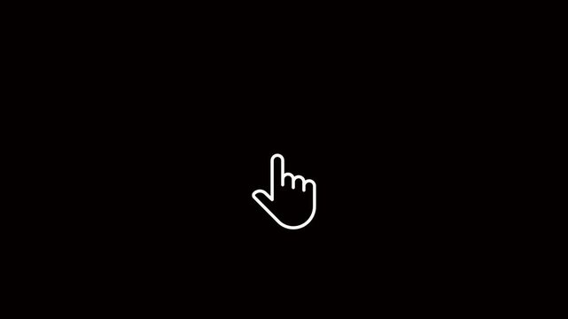 Animation of a looping finger-shaped mouse pointer with transparent background and a green background .hand cursor with click and accent.